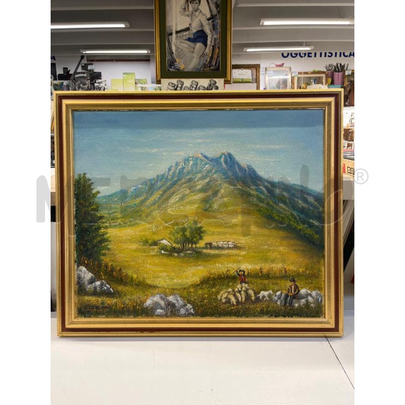 QUADRO OLIO SU TELA PAESAGGIO MONTGNA TONI DORATI + CORNICE DORATA ROSSA 60X70 CM | Mercatino dell'Usato Teramo 1