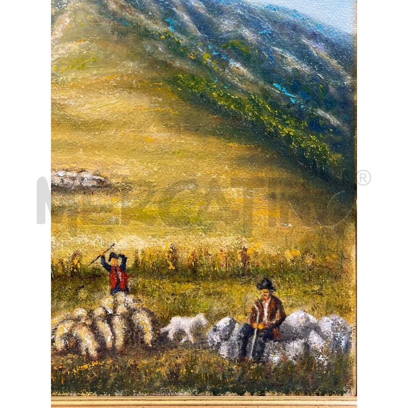 QUADRO OLIO SU TELA PAESAGGIO MONTGNA TONI DORATI + CORNICE DORATA ROSSA 60X70 CM | Mercatino dell'Usato Teramo 2