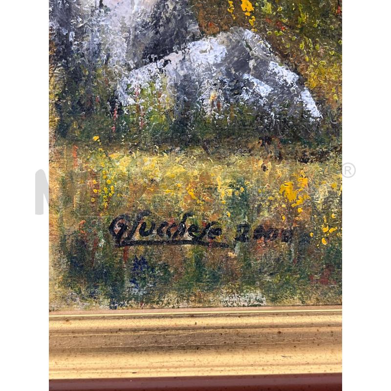 QUADRO OLIO SU TELA PAESAGGIO MONTGNA TONI DORATI + CORNICE DORATA ROSSA 60X70 CM | Mercatino dell'Usato Teramo 4