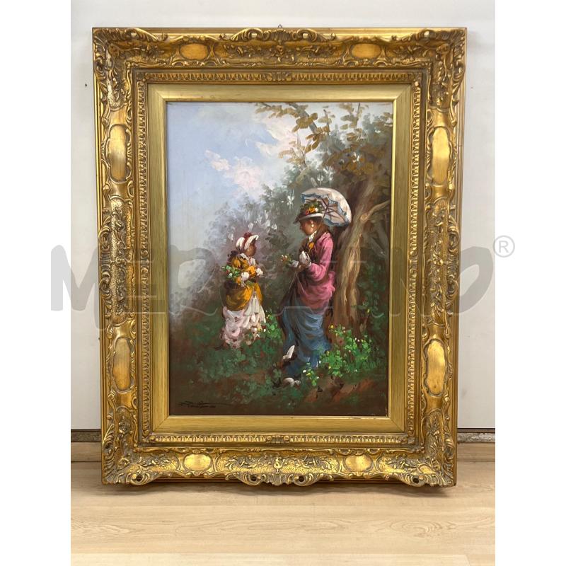 QUADRO OLIO SU TELA PIETRO PANTINO AL PARCO - 70X50 + CORNICE LEGNO DORATA IMPORTANTE | Mercatino dell'Usato Teramo 1