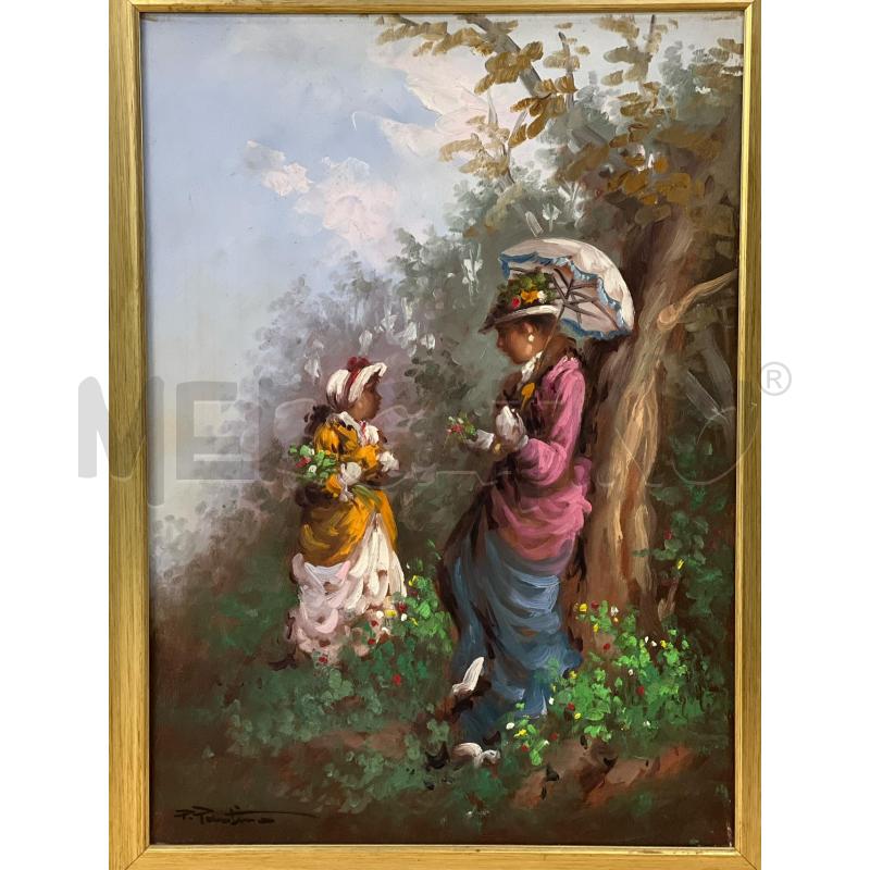 QUADRO OLIO SU TELA PIETRO PANTINO AL PARCO - 70X50 + CORNICE LEGNO DORATA IMPORTANTE | Mercatino dell'Usato Teramo 2