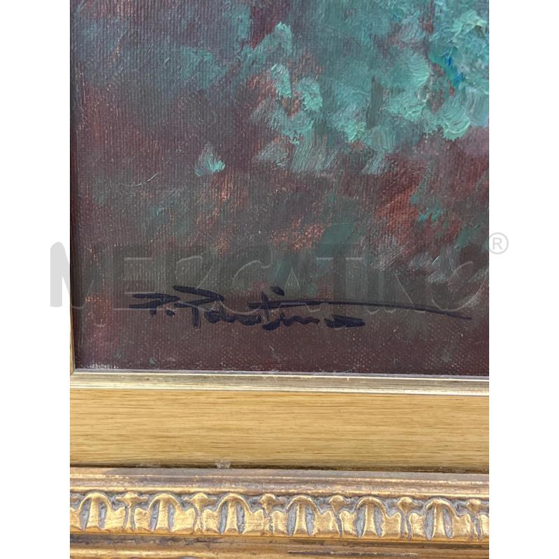 QUADRO OLIO SU TELA PIETRO PANTINO AL PARCO - 70X50 + CORNICE LEGNO DORATA IMPORTANTE | Mercatino dell'Usato Teramo 3