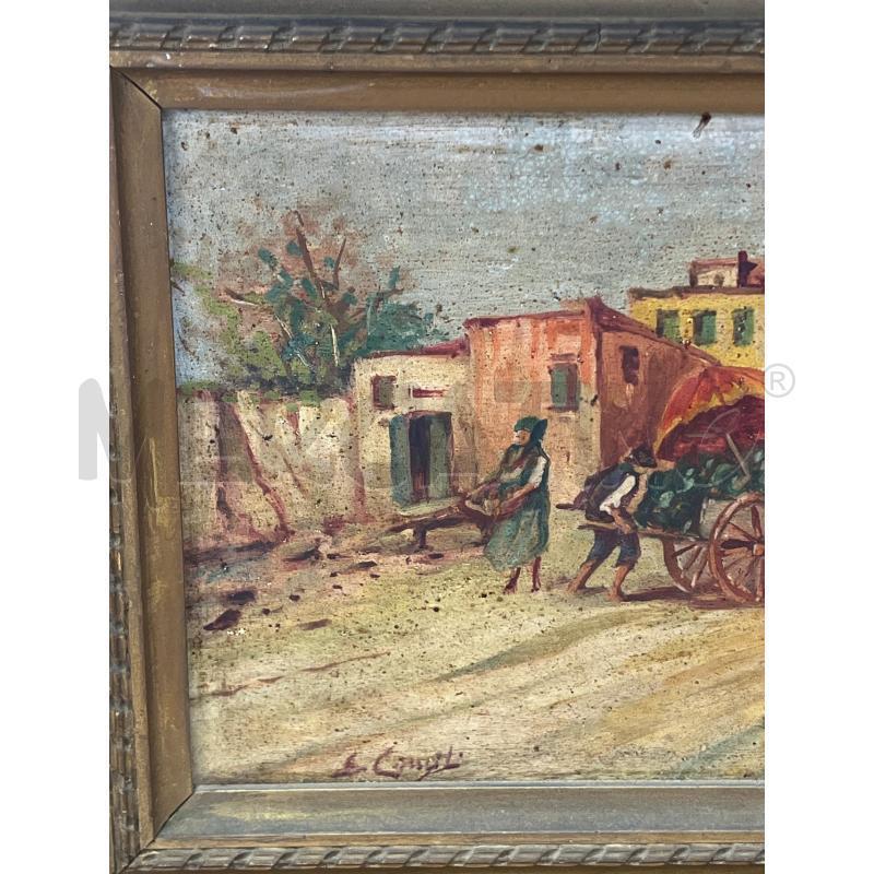 QUADRO OLIO SU TELA SCENA PASTORI CON CARRETTO  30X20 | Mercatino dell'Usato Teramo 2