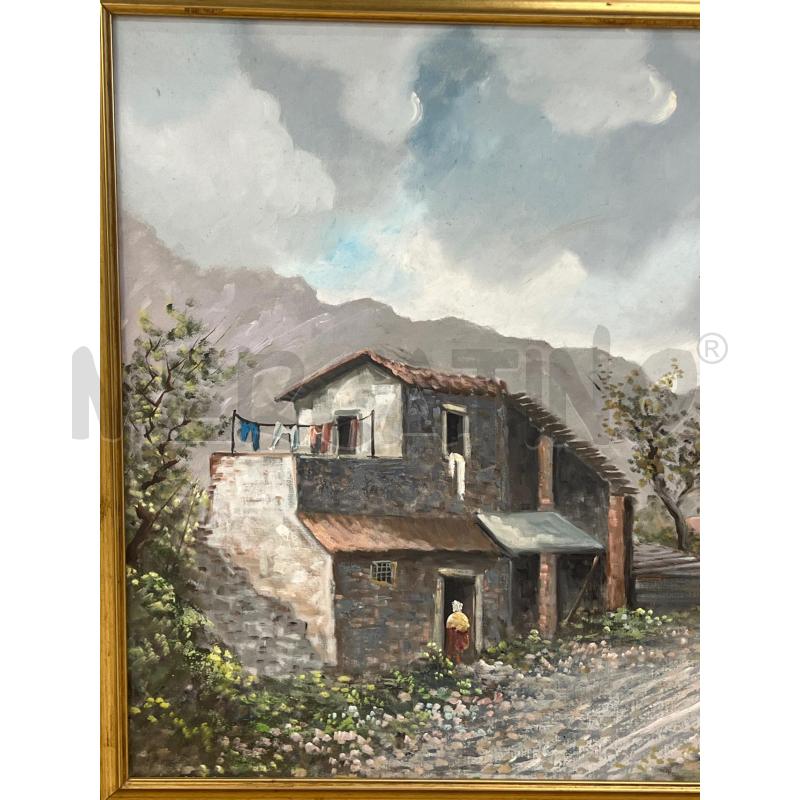 QUADRO OLIO SU TELA V. NASTI PAESAGGIO CASA CON ALBERI 70X50+ CORNICE LEGNO DORATA IMPORTANTE | Mercatino dell'Usato Teramo 2