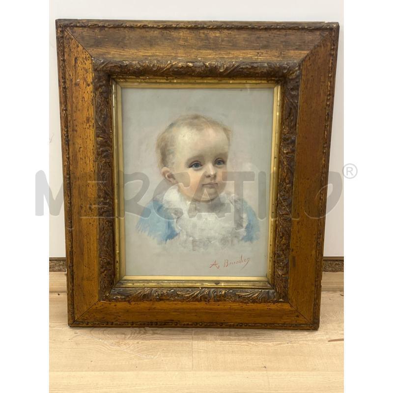 QUADRO OLIO SU TELA VOLTO BIMBO + CORNICE DORATA IMPORTANTE 33X26 CM | Mercatino dell'Usato Teramo 1