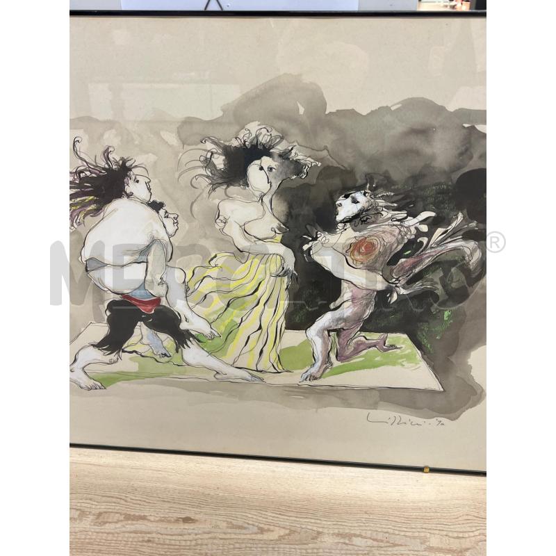 QUADRO OPERA ASTRATTA LILLIU 90 RAFFIGURAZIONE UOMONI ASTRATTI | Mercatino dell'Usato Teramo 3