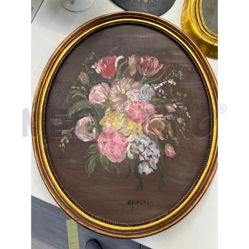 QUADRO OVALE DIPINTO AD OLIO FIORI + CORNICE DORATA | Mercatino dell'Usato Teramo 1
