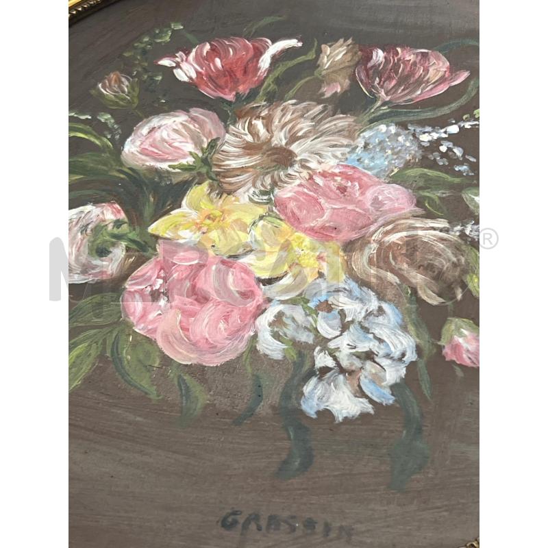 QUADRO OVALE DIPINTO AD OLIO FIORI + CORNICE DORATA | Mercatino dell'Usato Teramo 2
