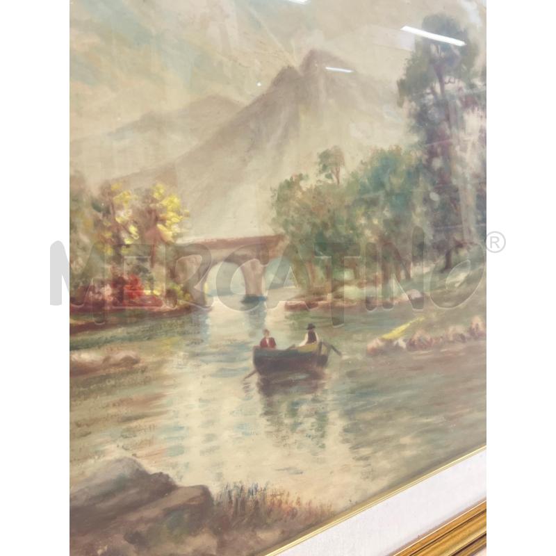 QUADRO PAEAGGIO OLIO SU TELA FIUME CON REMATORI | Mercatino dell'Usato Teramo 3