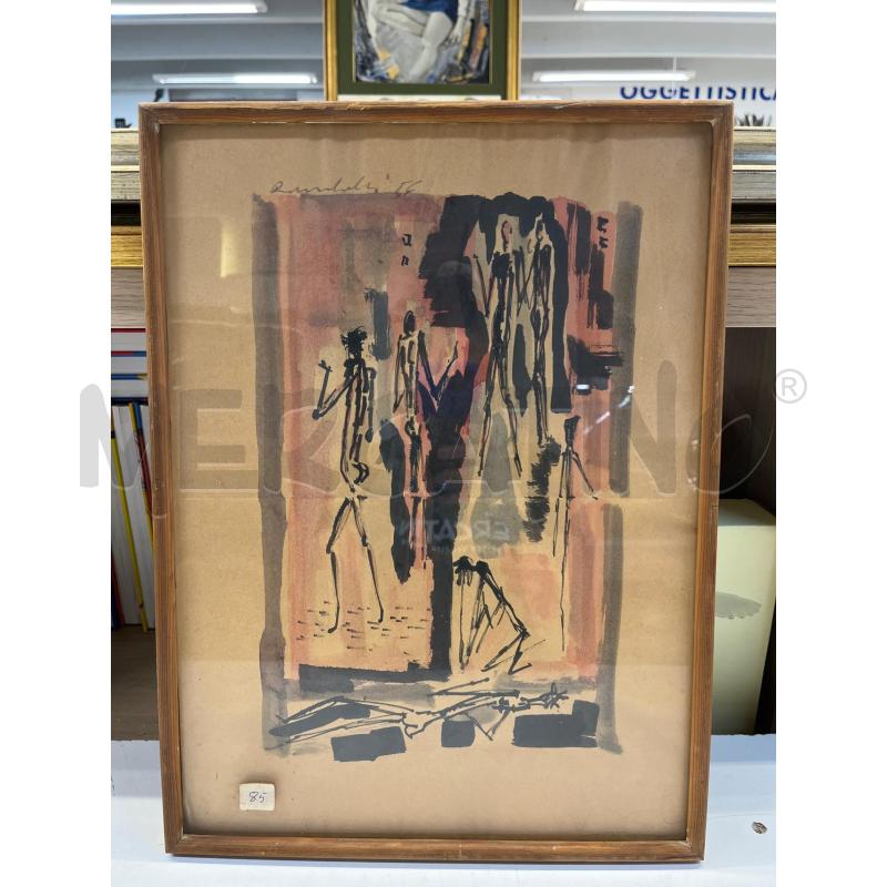 QUADRO RAMBELLI 1955 ASTRATTO FIGURE UMANE TONI ROSSI 33X43 | Mercatino dell'Usato Teramo 1