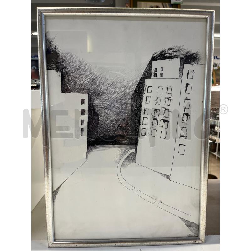 QUADRO SANDRO MELARANGELO MATITA + CORNICE LEGNO ARGENTATA | Mercatino dell'Usato Teramo 1
