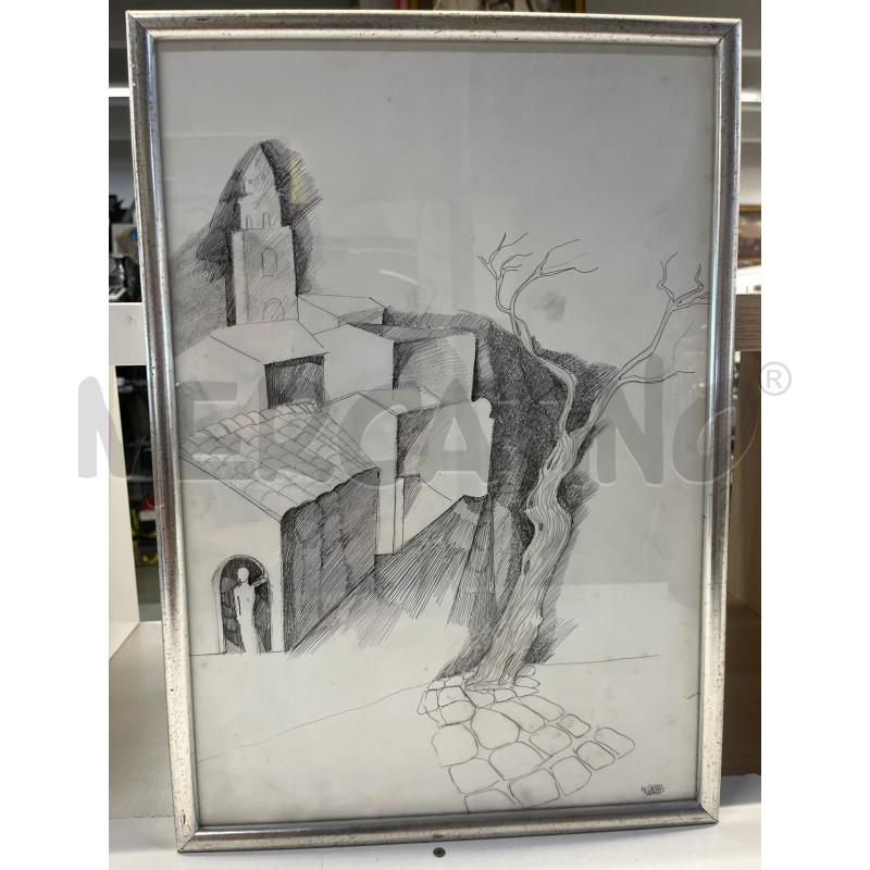 QUADRO SANDRO MELARANGELO MATITA + CORNICE LEGNO ARGENTATA | Mercatino dell'Usato Teramo 1