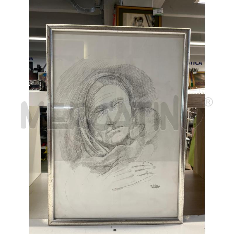 QUADRO SANDRO MELARANGELO MATITA + CORNICE LEGNO ARGENTATA | Mercatino dell'Usato Teramo 1