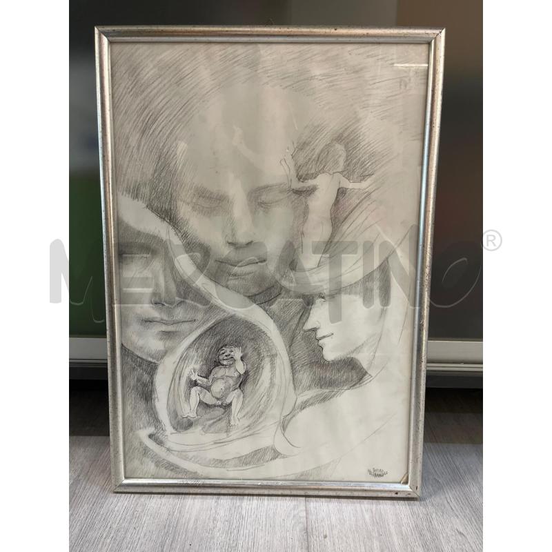 QUADRO SANDRO MELARANGELO MATITA + CORNICE LEGNO ARGENTATA | Mercatino dell'Usato Teramo 1