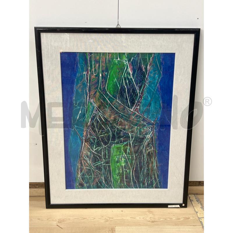 QUADRO SECCIA ANNA ARTE CONTEMPORANEA MISTA SU TAVOLA TONI BLU VERDI 50X60 | Mercatino dell'Usato Teramo 1