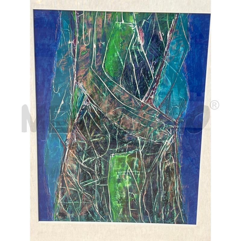 QUADRO SECCIA ANNA ARTE CONTEMPORANEA MISTA SU TAVOLA TONI BLU VERDI 50X60 | Mercatino dell'Usato Teramo 2