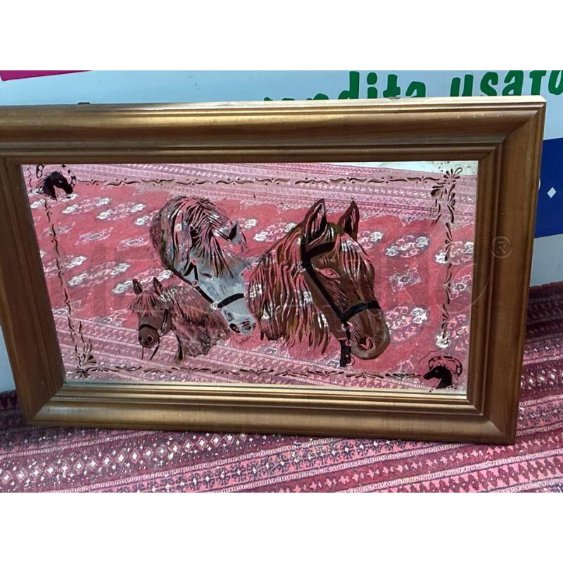 QUADRO SPECCHIO CAVALLI CORNICE LEGNO | Mercatino dell'Usato Teramo 1