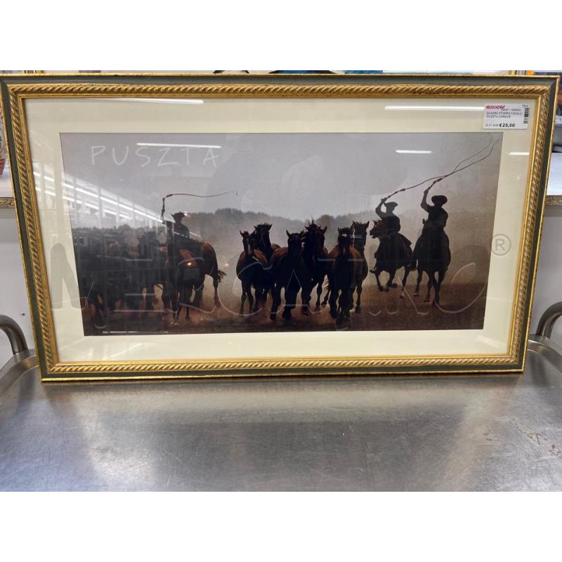 QUADRO STAMPA CAVALLI PUSZTA CORNICE DORATA | Mercatino dell'Usato Teramo 1