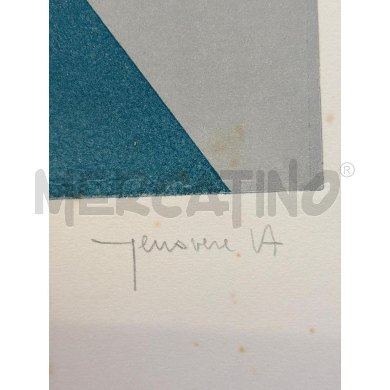 QUADRO STAMPA PROVA D'AUTORE A FIRMA GENOVESE FUTURISTA TONI GRIGI BLU BIMBO E OGGETTI | Mercatino dell'Usato Teramo 2