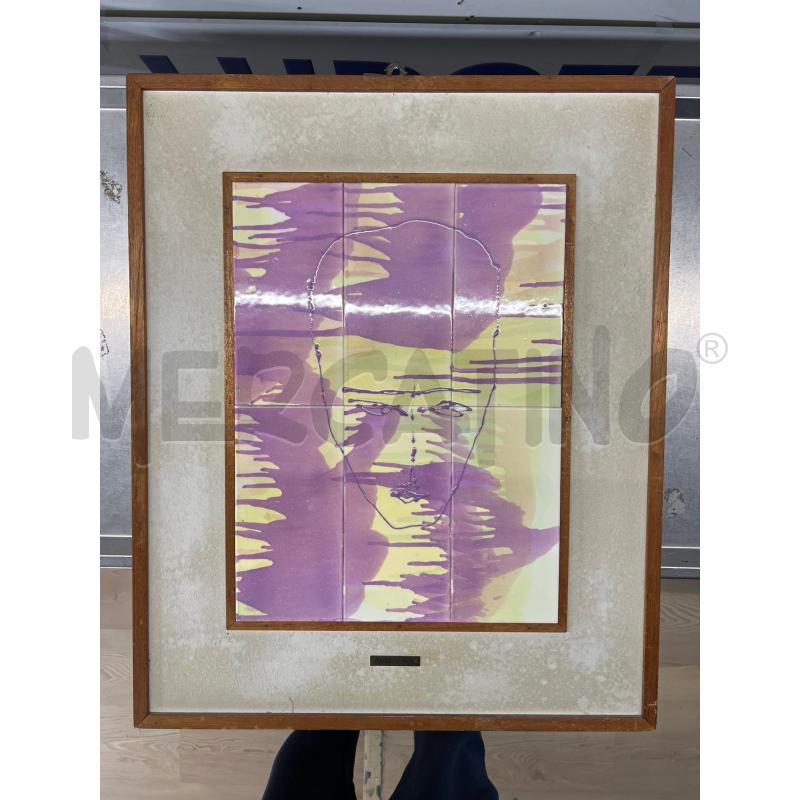 QUADRO SU MAIOLICA SAGE VERNIS MATTONELLE GIALLO VIOLA | Mercatino dell'Usato Teramo 1