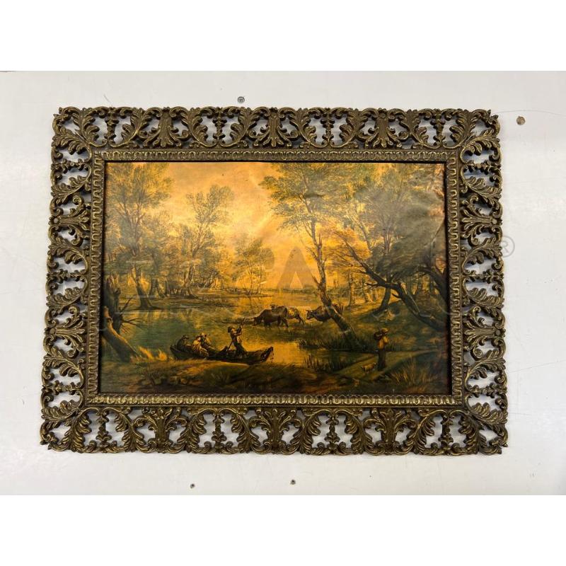 QUADRO SU RAME PAESAGGIO RETTANGOLARE CORNICE LAVORATA | Mercatino dell'Usato Teramo 1
