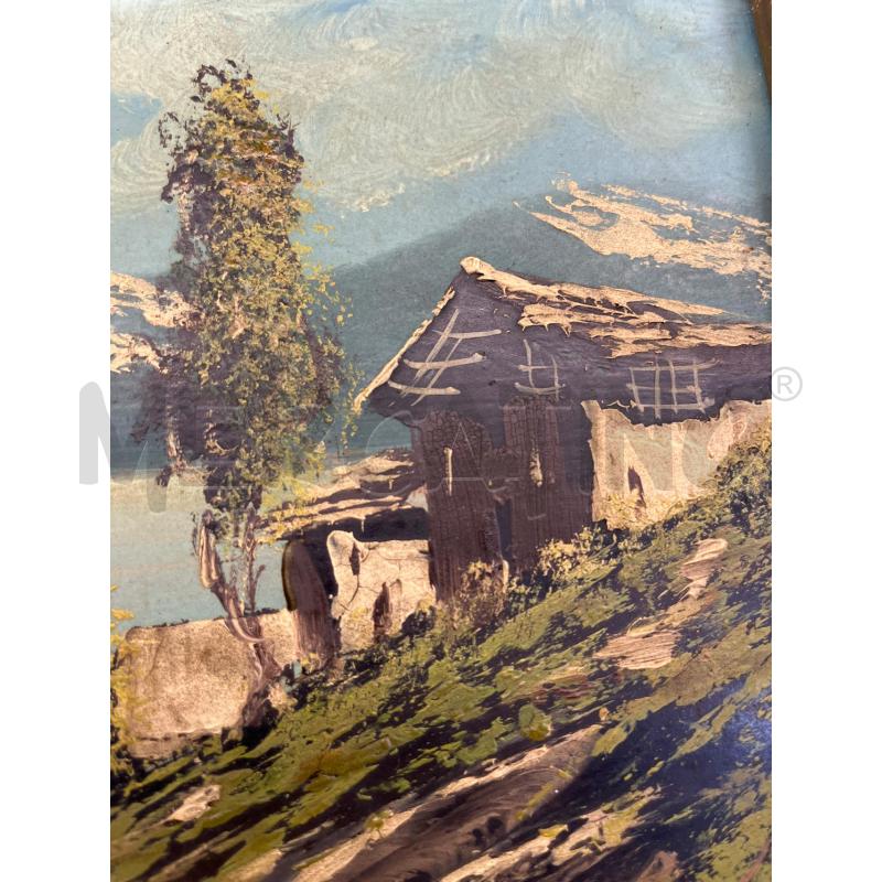 QUADRO VINTAGE PAESAGGIO CORNICE CERAMICA DORATA | Mercatino dell'Usato Teramo 2