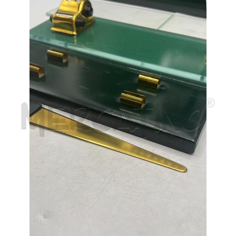 SCRIVANIA SET SOTTOMANO PELLE VERDE + PORTA PENNE E DATARIO + APRI BUSTE + PORTA  | Mercatino dell'Usato Teramo 3