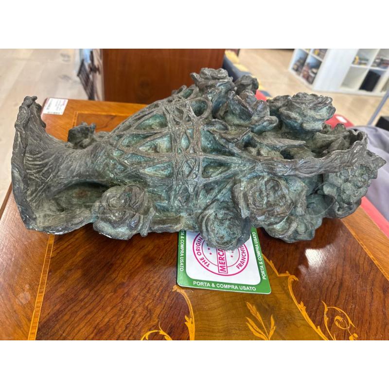 SCULTURA BRONZEA VASO DI FIORI E ROSE EPOCA 40X50CM  | Mercatino dell'Usato Teramo 2