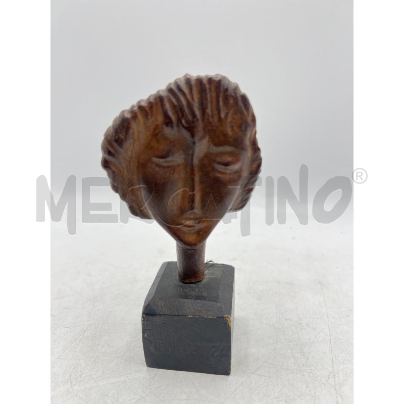 SCULTURA METALLO VOLTO BIFACCIALE SU BASETTA LEGNO 15CM | Mercatino dell'Usato Teramo 1