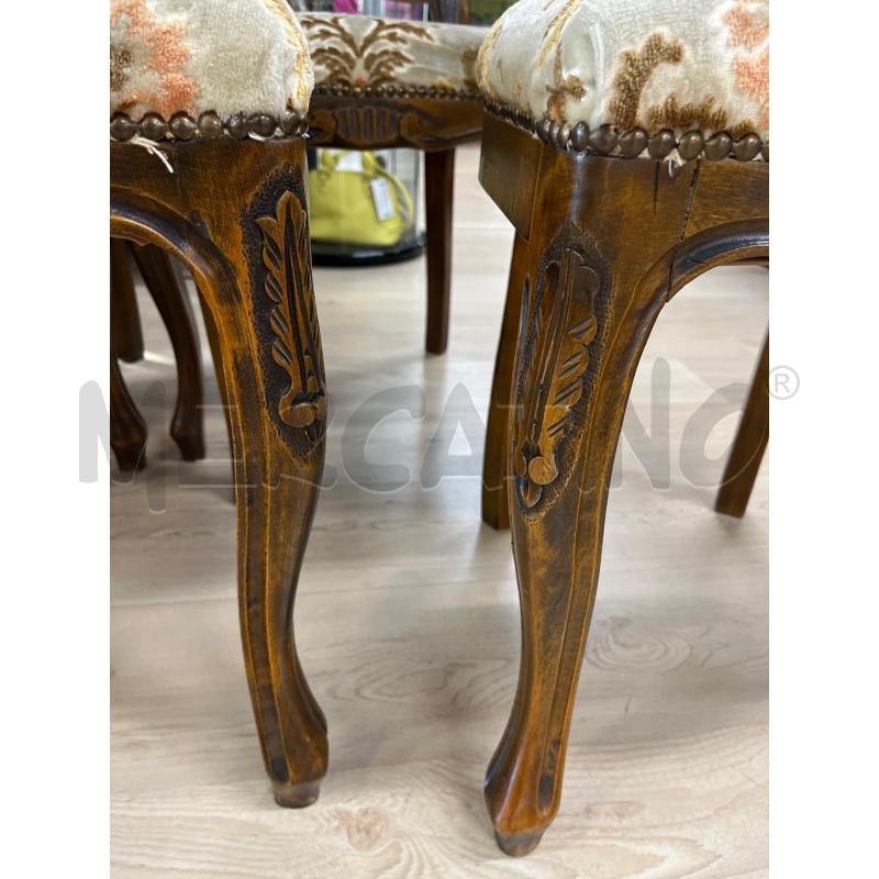 SEDIE PZ. 4+1 IN LEGNO MASSELLO C NOCE INTAGLIATO  SEDUTA E SCHIANALE STOFFA DAMASCATA FLOREALE  | Mercatino dell'Usato Teramo 3