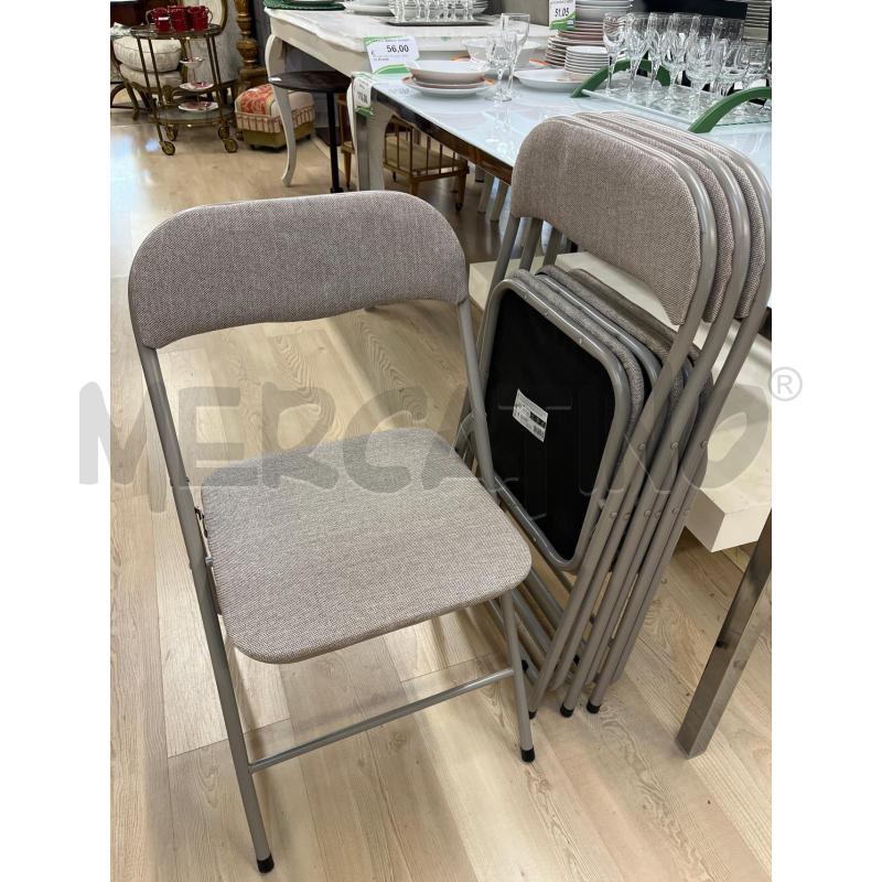 SEDIE PZ. 4 PIEGHEVOLI ALLUMINIO GRIGIO SEDUTA STOFFA GRIGIA  | Mercatino dell'Usato Teramo 1