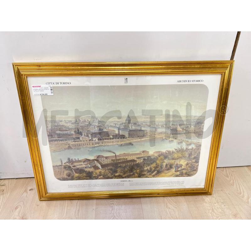 STAMPA ARCHIO STORICO CITTA DI TORINO + CORNICE LEGNO DORATA  75X55 | Mercatino dell'Usato Teramo 1