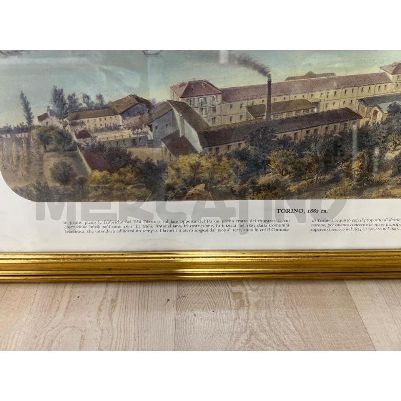 STAMPA ARCHIO STORICO CITTA DI TORINO + CORNICE LEGNO DORATA  75X55 | Mercatino dell'Usato Teramo 2