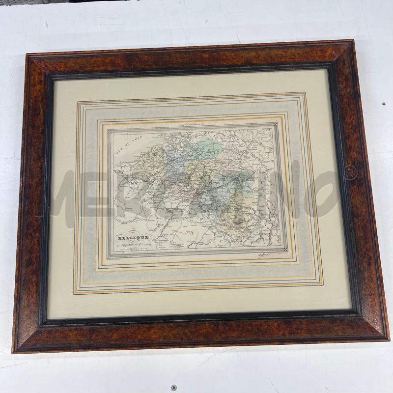 STAMPA CARTIINA GEOGRAFICA T EPOCA CORNICE LEGNO RADICA  | Mercatino dell'Usato Teramo 1