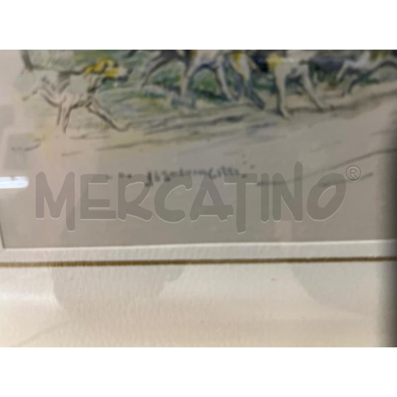 STAMPA EPOCA SCENA GIOCO POLO CAVALLO + CORNICETTA METALLO DORATA 32X27 | Mercatino dell'Usato Teramo 3
