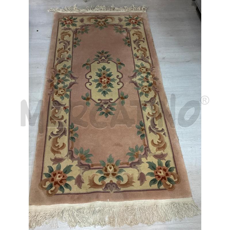 TAPPETO IN LANA ROSA MOTIVI FLOREALI 92X190 | Mercatino dell'Usato Teramo 1