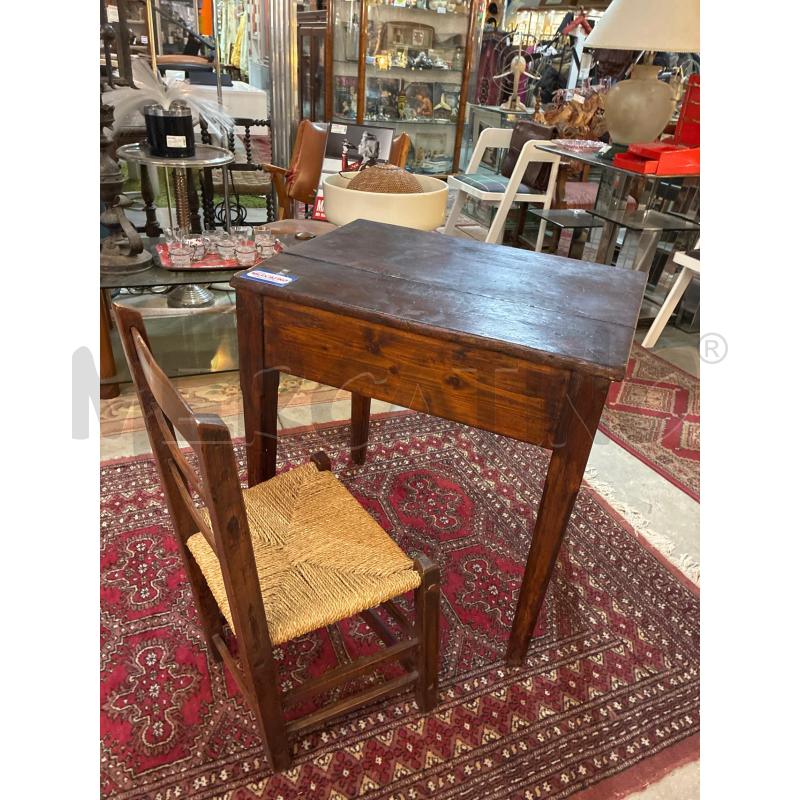 TAVOLINO LEGNO VINTAGE + SEDIOLINA | Mercatino dell'Usato Teramo 1