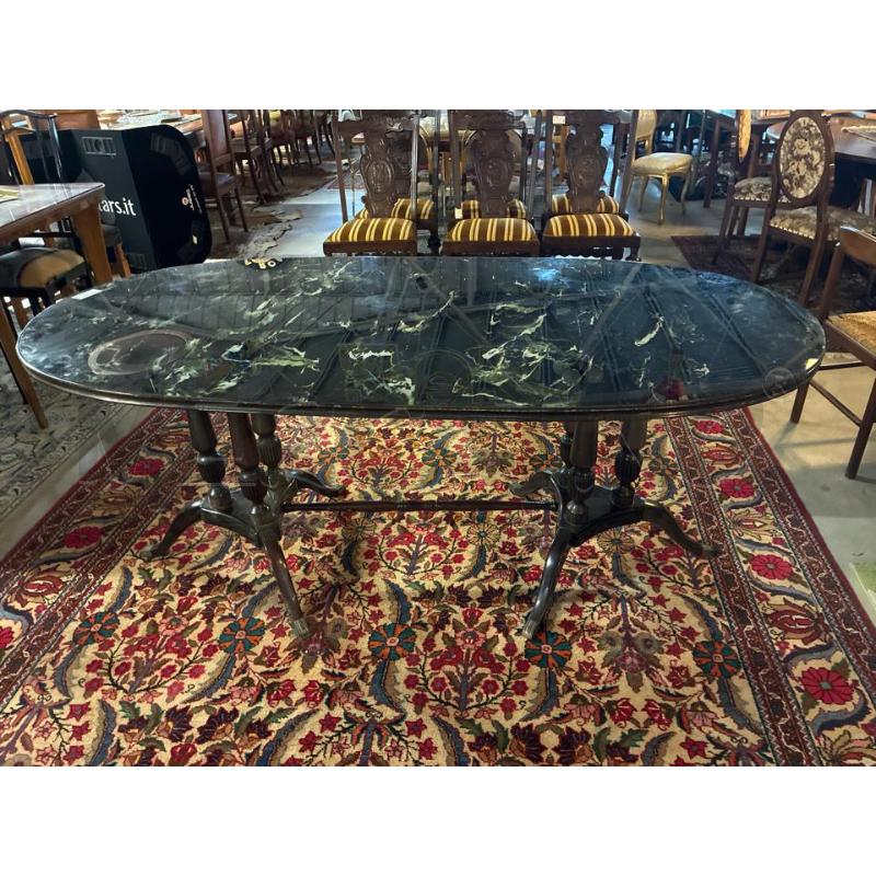 TAVOLINO OVALE DA SALE PIANO MARMORIZZATO PIEDE IN LEGNO | Mercatino dell'Usato Teramo 1