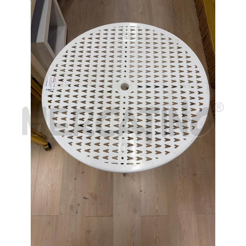 TAVOLINO RICHIUDIBILE TONDO BASE METALLO CROMATO + PLASTICA BIANCO | Mercatino dell'Usato Teramo 2