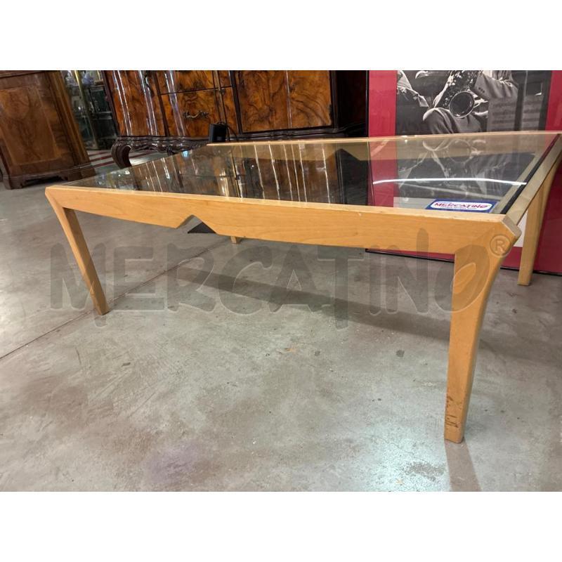 TAVOLINO SALOTTO LEGNO RETTANGOLARE GRANDE VETRO MOLATO | Mercatino dell'Usato Teramo 2