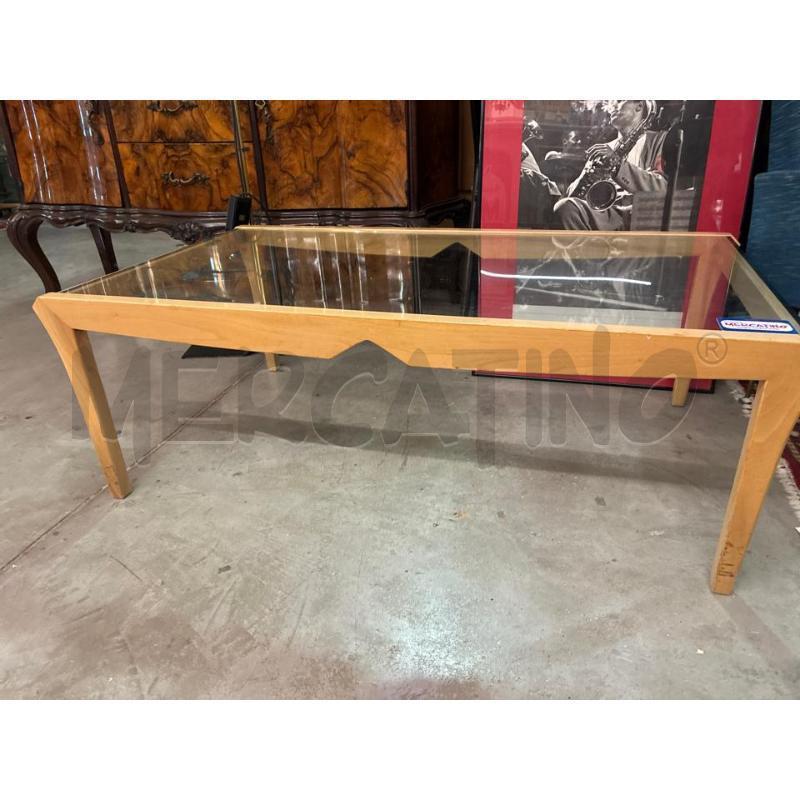 TAVOLINO SALOTTO LEGNO RETTANGOLARE GRANDE VETRO MOLATO | Mercatino dell'Usato Teramo 4