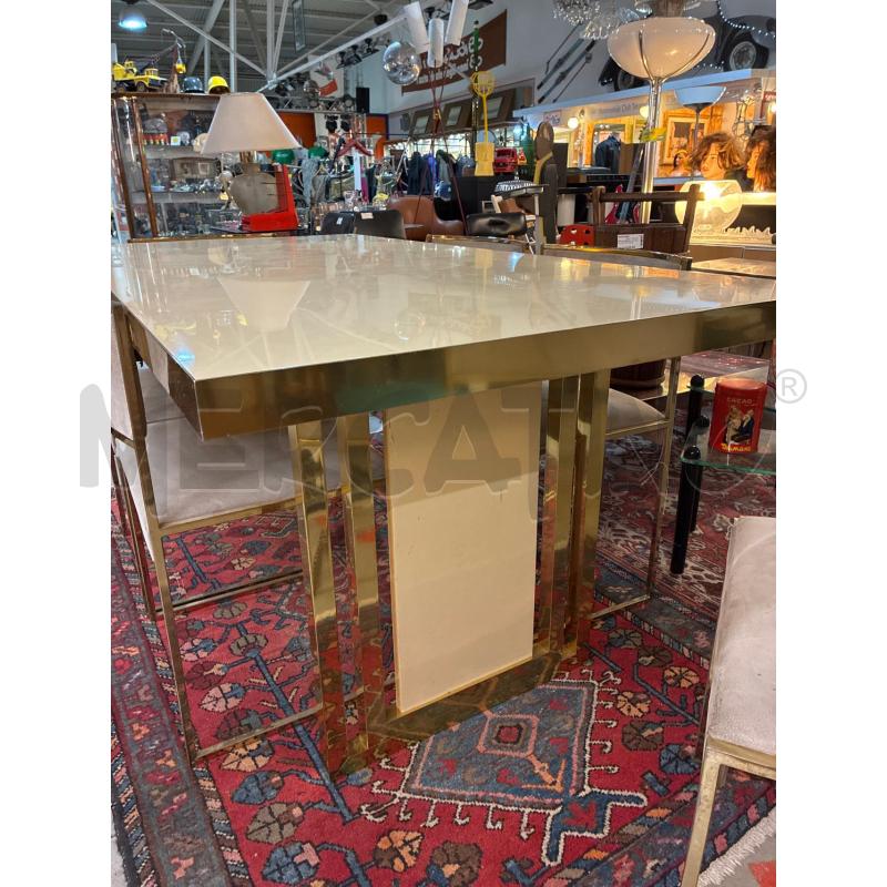 TAVOLO MODERNARIATO+6 SEDIE OTTONE PELLE PECARI DA SISTEMARE | Mercatino dell'Usato Teramo 2