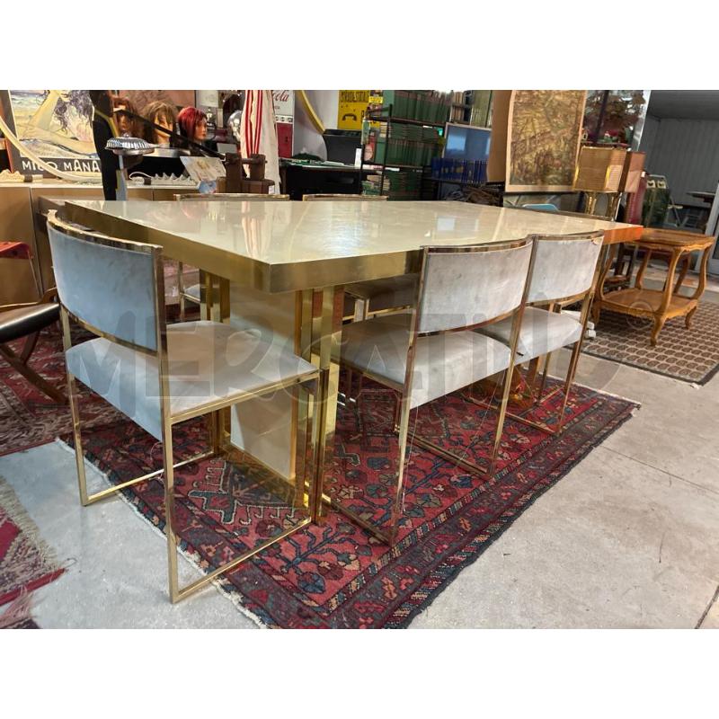 TAVOLO MODERNARIATO+6 SEDIE OTTONE PELLE PECARI DA SISTEMARE | Mercatino dell'Usato Teramo 3