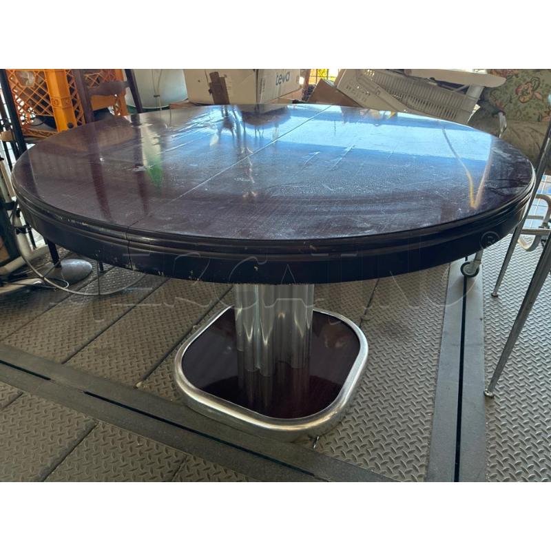 TAVOLO ROTONDO DESIGN VINATGE NERO BORDATURA CROMATA - PIEDE ACCIAIO | Mercatino dell'Usato Teramo 1