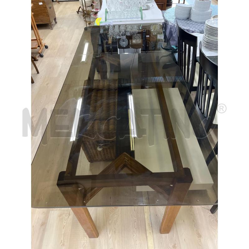 TAVOLO VINTAGE VETRO FUME RETTANGOLARE DA SALA O PRANZO PIEDE IN LEGNO E VETRO | Mercatino dell'Usato Teramo 2