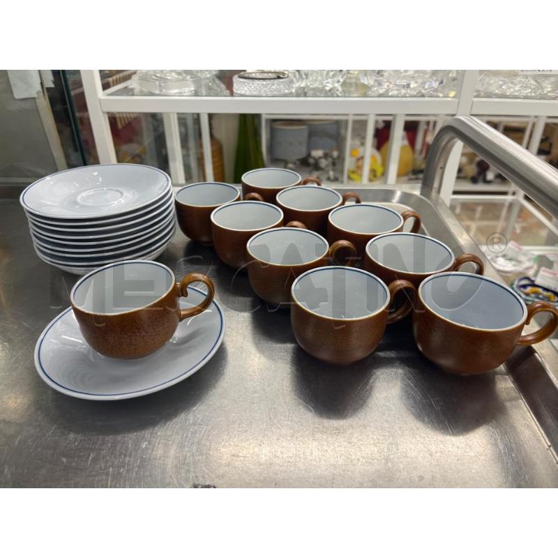 TAZZE PZ. 10 CAFFE MARRONE BORDO BLU MARRONI | Mercatino dell'Usato Teramo 1