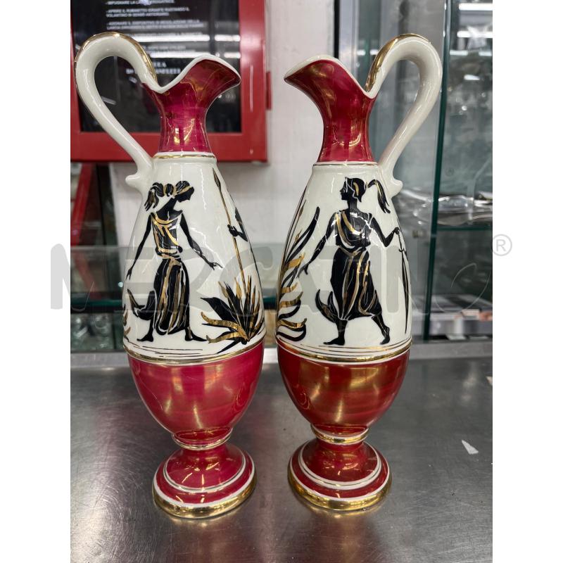 VASETTI COPPIA CERAMICA BIANCA ROSSA FINITRUE DORATE STILE GRECIA | Mercatino dell'Usato Teramo 1