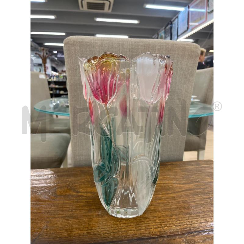 VASO CON TULIPANI ROSA E VERDE VETRO  | Mercatino dell'Usato Teramo 1