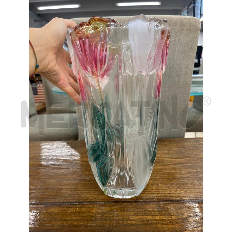 VASO CON TULIPANI ROSA E VERDE VETRO  | Mercatino dell'Usato Teramo 2
