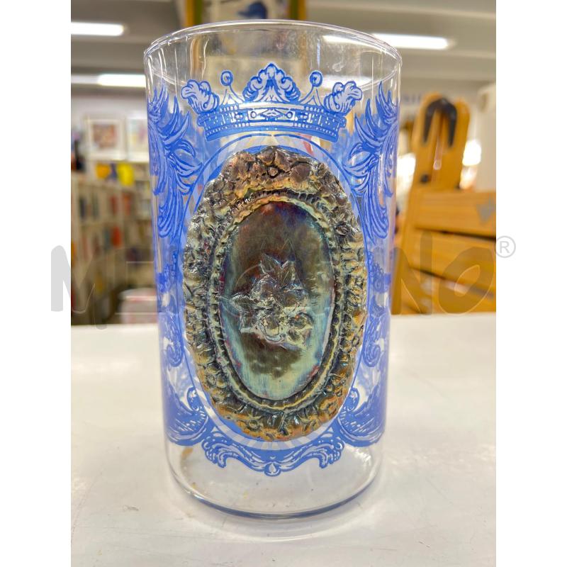 VASO VETRO CILINDRICO STAMPA BLU LAMINATZIONE ARG | Mercatino dell'Usato Teramo 1
